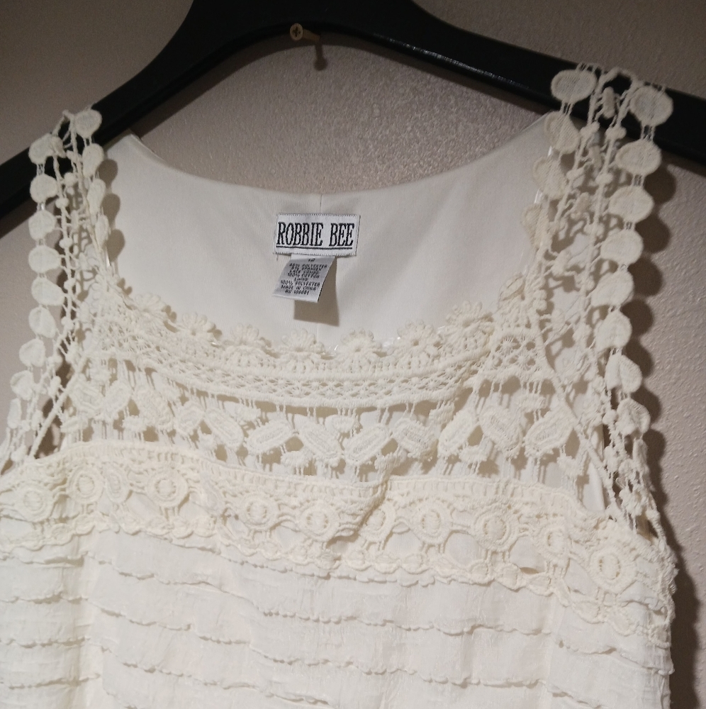 Final $4  Robbie Bee "Layered  Dress with Crochet Neckline" Sz. 12 Ivory - Picture 2 of 5